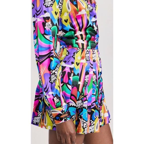 Sergio Hudson Rainbow Logo Print Pleated Mini Skirt NWT Size 0 - Picture 3 of 14
